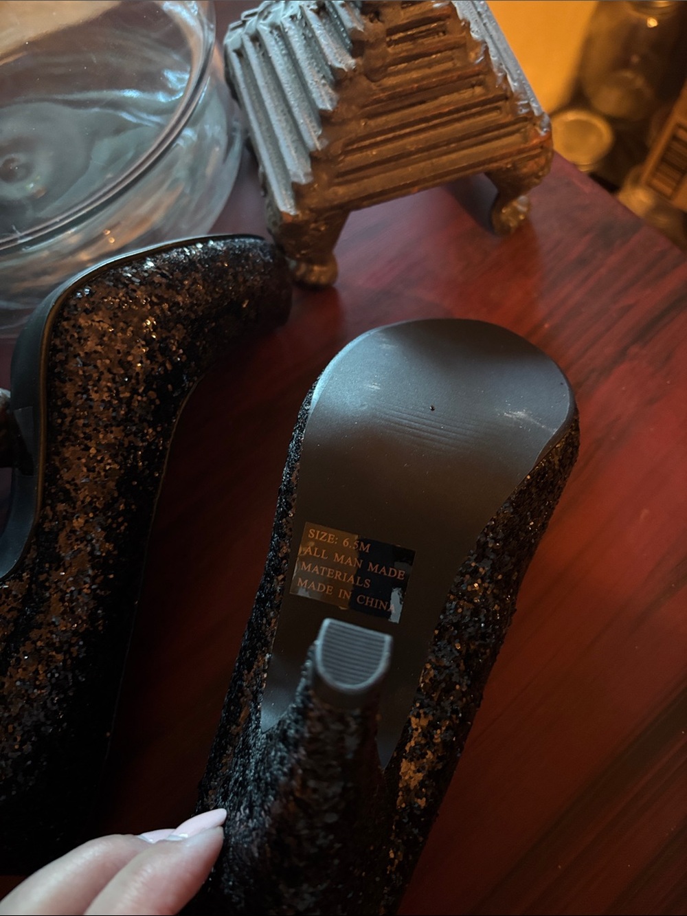 Qupid Black Glitter Platform High Heels - Picture 5 of 10